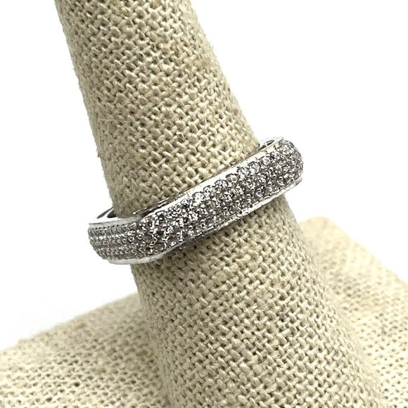 Sterling Silver Square Micro Pave Cubic Zirconia Eternity Band Ring 8.25 New - Picture 2 of 10